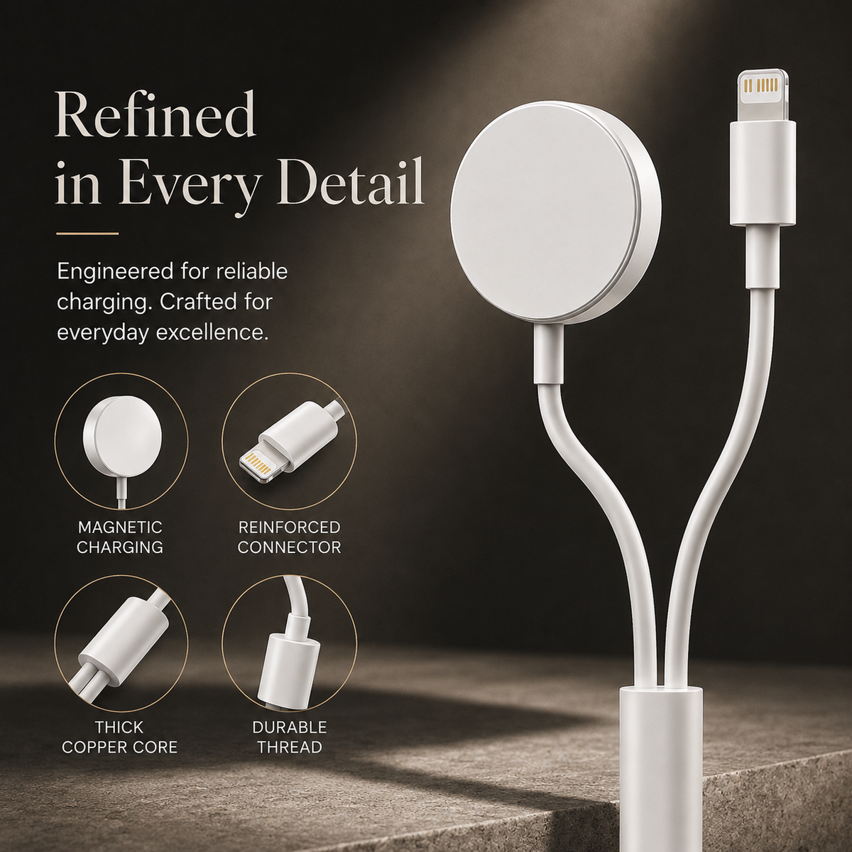 Premium 2 in 1 Magnetic Wireless Charger Cable USB A Fast Charging Cord Smart Chip Protection Magnetic Charging Cable Portable Compatible with iPhone