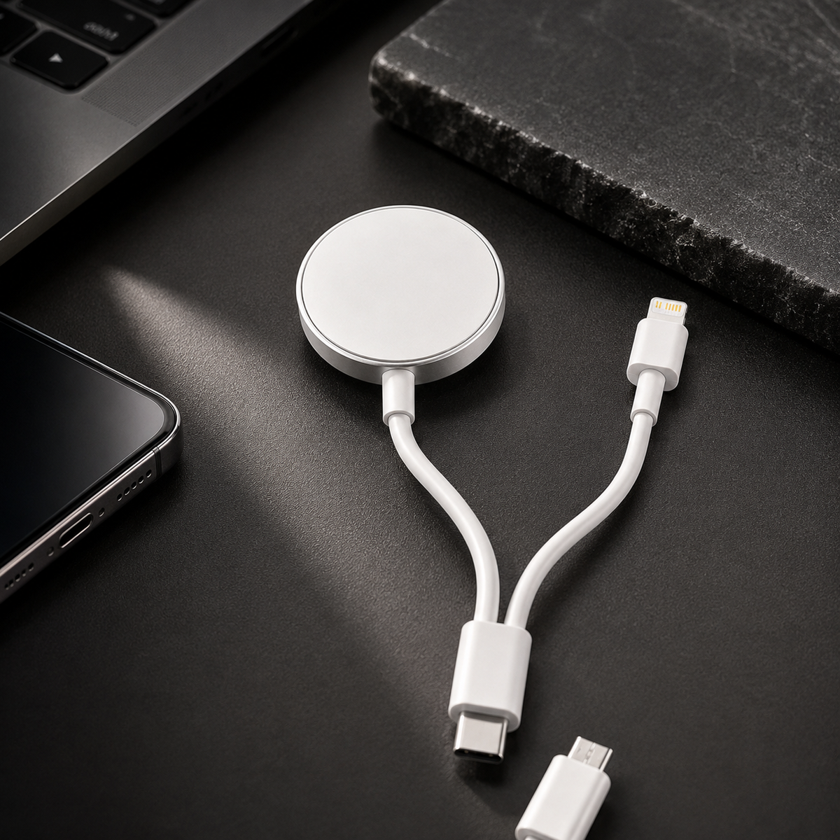 Premium 2 in 1 Magnetic Wireless Charger Cable USB A Fast Charging Cord Smart Chip Protection Magnetic Charging Cable Portable Compatible with iPhone