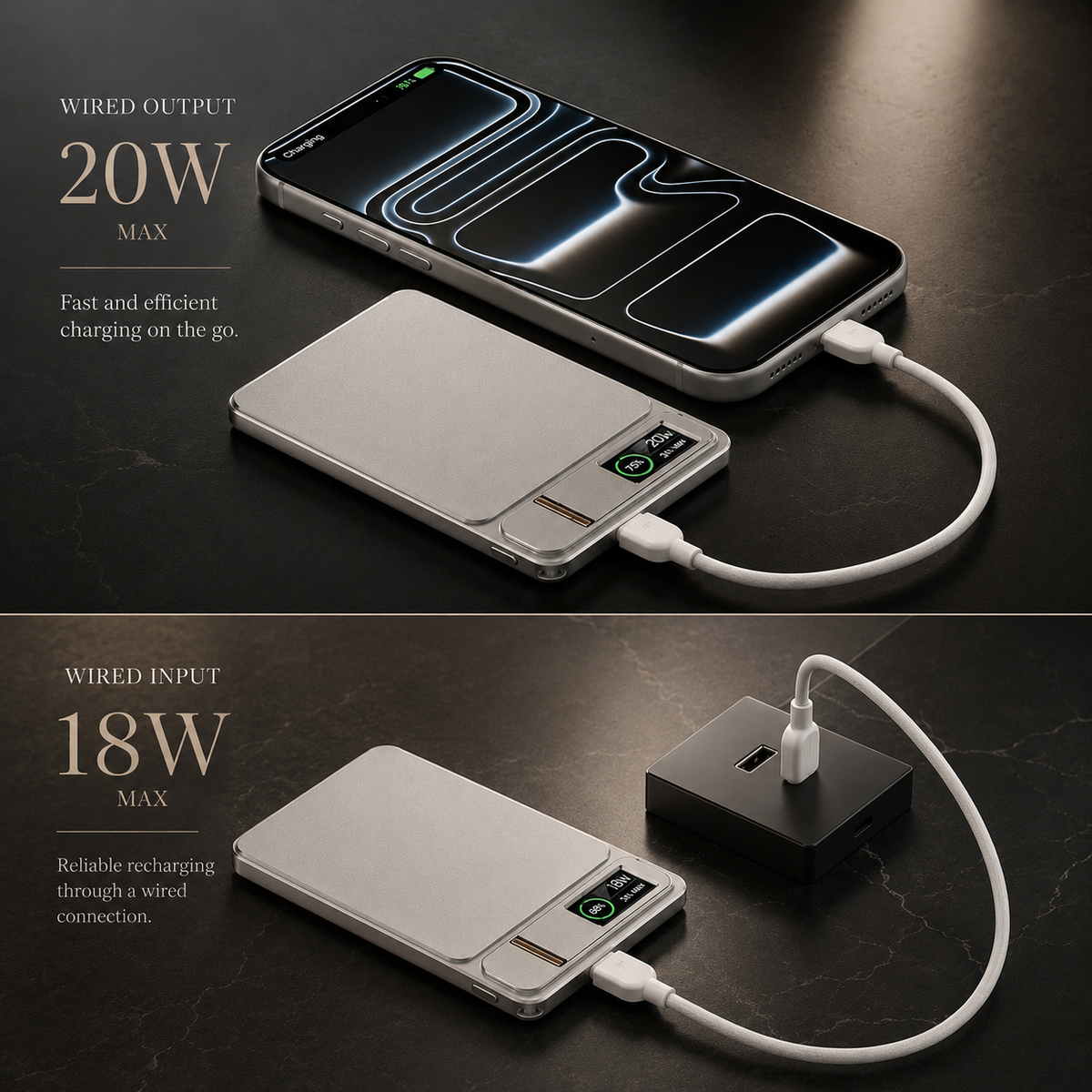 Premium 3 in 1 Magnetic Wireless Power Bank 20W Fast Charging Portable Battery Built In Stand Digital Display Watch Charger Compatible with iPhone