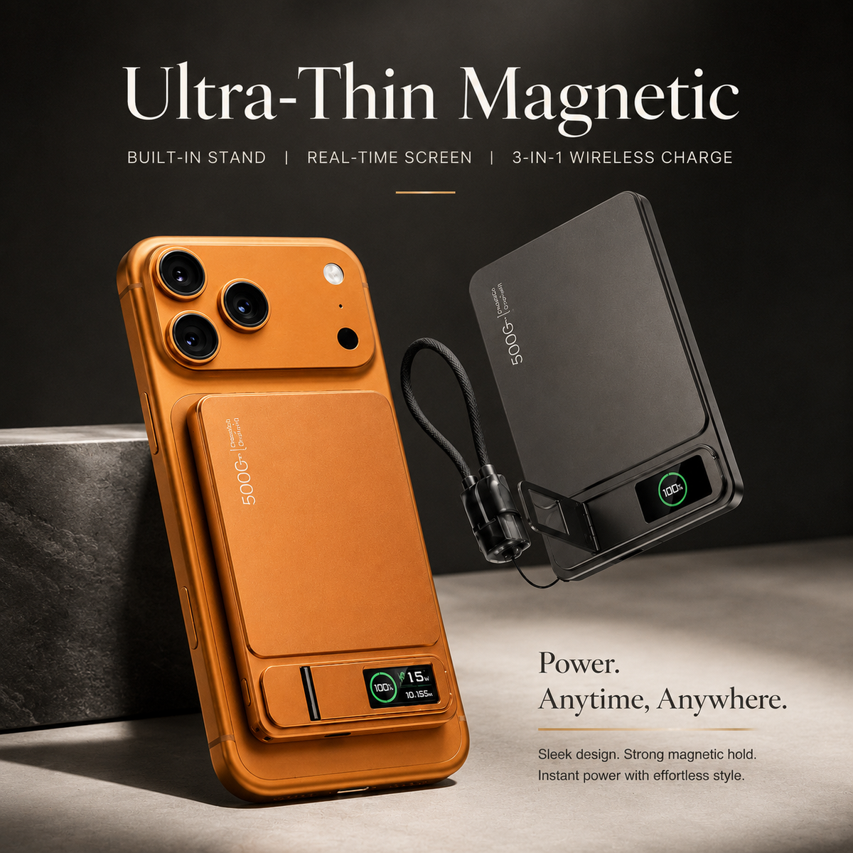 Premium 3 in 1 Magnetic Wireless Power Bank 20W Fast Charging Portable Battery Built In Stand Digital Display Watch Charger Compatible with iPhone