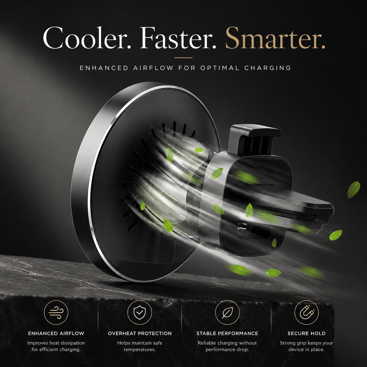 Premium 30W Magnetic Wireless Car Charger Fast Charging Phone Holder Dashboard Air Vent Mount 360 Rotation Smart Chip Anti Slip Compatible with iPhone