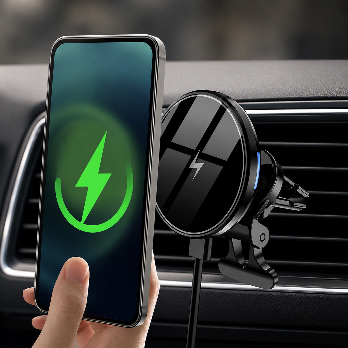 Premium 30W Magnetic Wireless Car Charger Fast Charging Phone Holder Dashboard Air Vent Mount 360 Rotation Smart Chip Anti Slip Compatible with iPhone