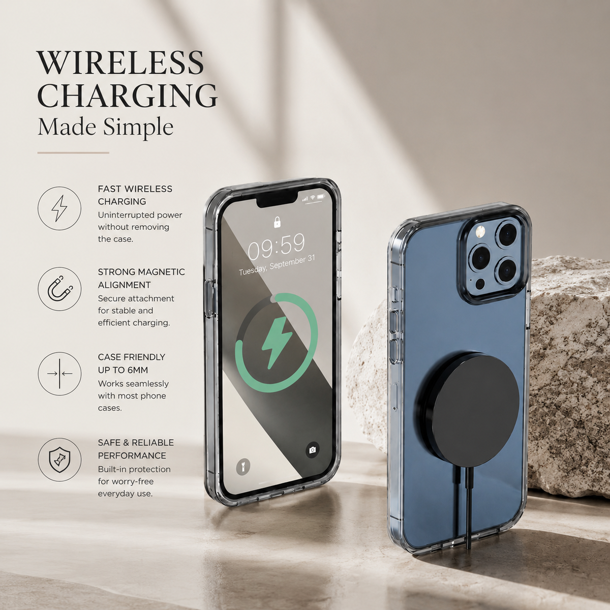 Premium 30W Magnetic Wireless Charger Pad Fast Charging MagSafe Stand USB C PD USB A Power Adapter Compatible iPhone Non Slip Portable