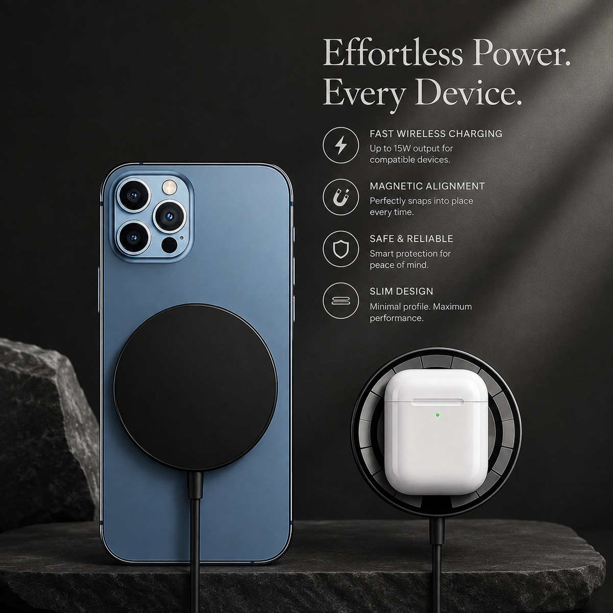 Premium 30W Magnetic Wireless Charger Pad Fast Charging MagSafe Stand USB C PD USB A Power Adapter Compatible iPhone Non Slip Portable