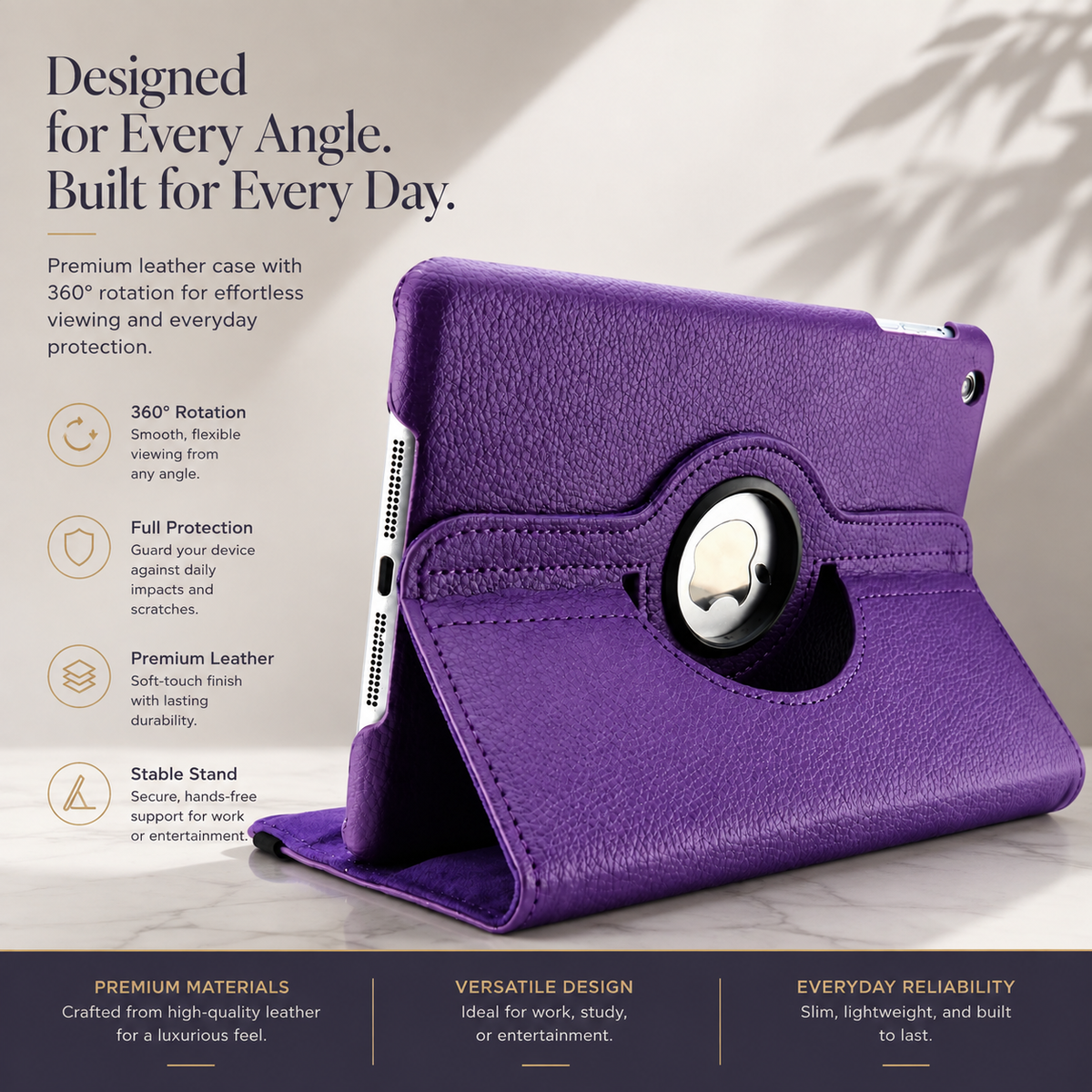 Premium 360 Rotating PU Leather iPad Case Smart Cover Auto Sleep Wake Shockproof Stand Multi Angle Tablet Protective Case Compatible with iPad