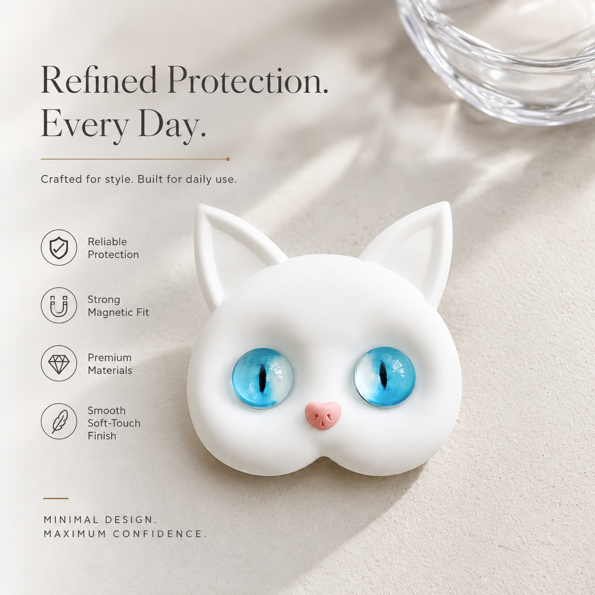 Premium 3D Cat Phone Grip Holder Korean INS Style Air Cushion Finger Ring Stand Foldable Rotating Anti Drop Smartphone Accessory Compatible with iPhone