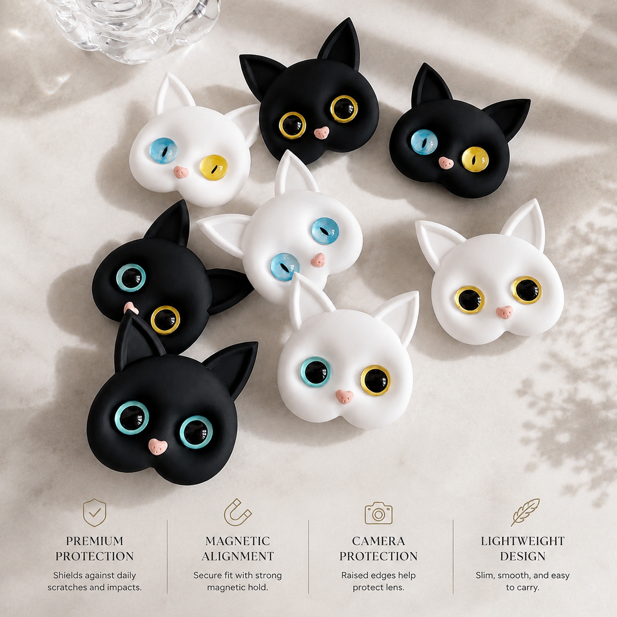 Premium 3D Cat Phone Grip Holder Korean INS Style Air Cushion Finger Ring Stand Foldable Rotating Anti Drop Smartphone Accessory Compatible with iPhone