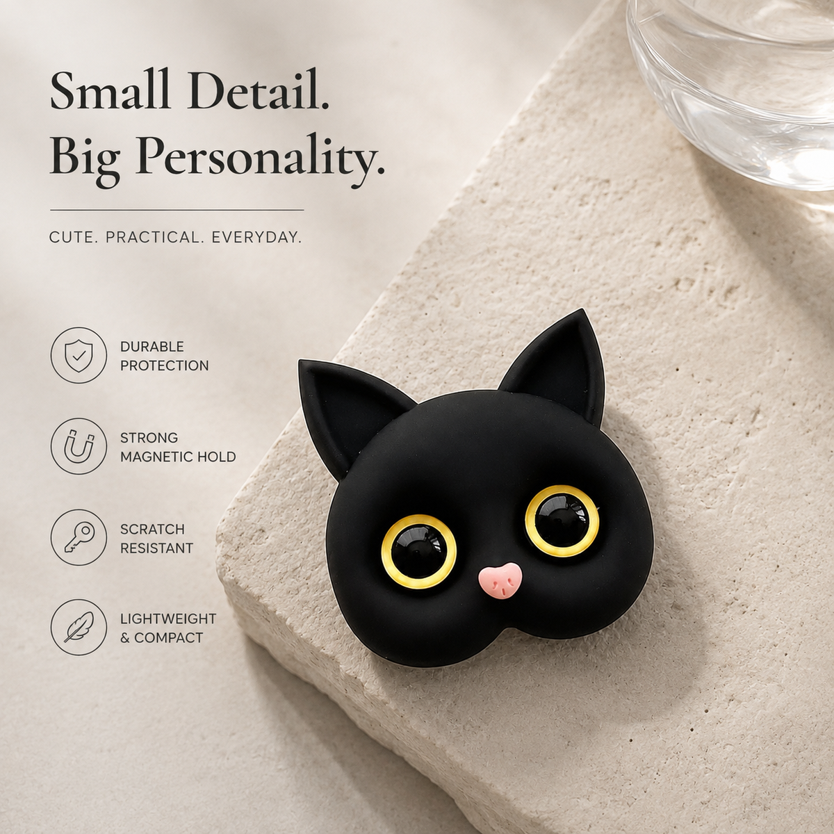 Premium 3D Cat Phone Grip Holder Korean INS Style Air Cushion Finger Ring Stand Foldable Rotating Anti Drop Smartphone Accessory Compatible with iPhone