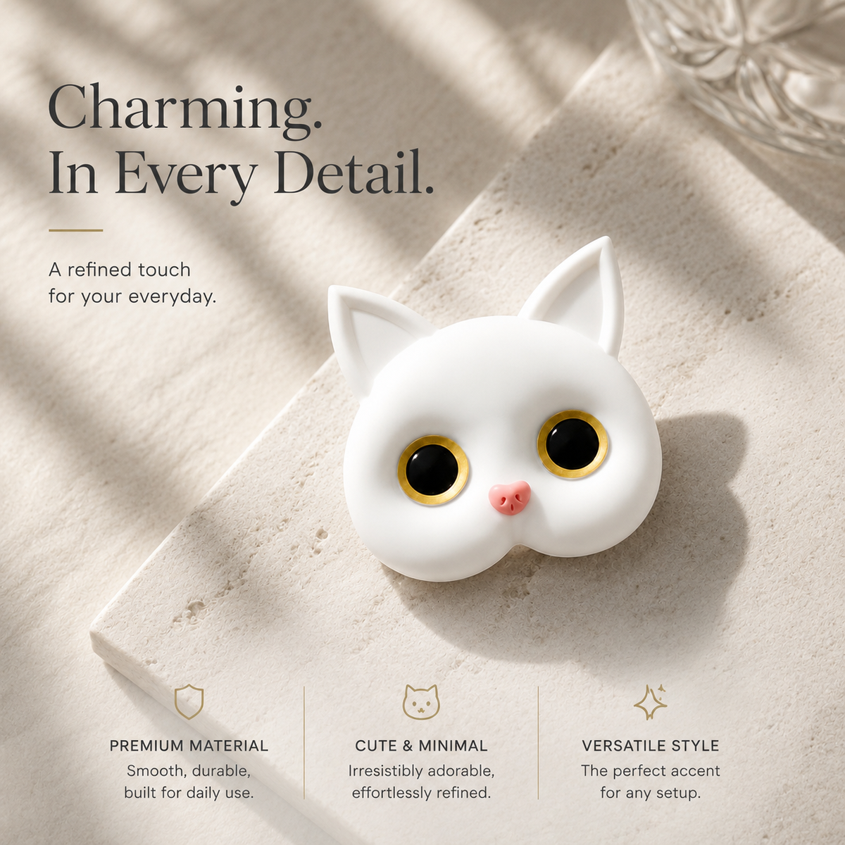 Premium 3D Cat Phone Grip Holder Korean INS Style Air Cushion Finger Ring Stand Foldable Rotating Anti Drop Smartphone Accessory Compatible with iPhone