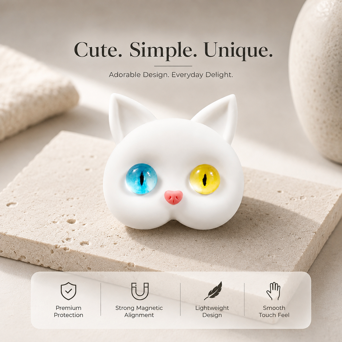 Premium 3D Cat Phone Grip Holder Korean INS Style Air Cushion Finger Ring Stand Foldable Rotating Anti Drop Smartphone Accessory Compatible with iPhone