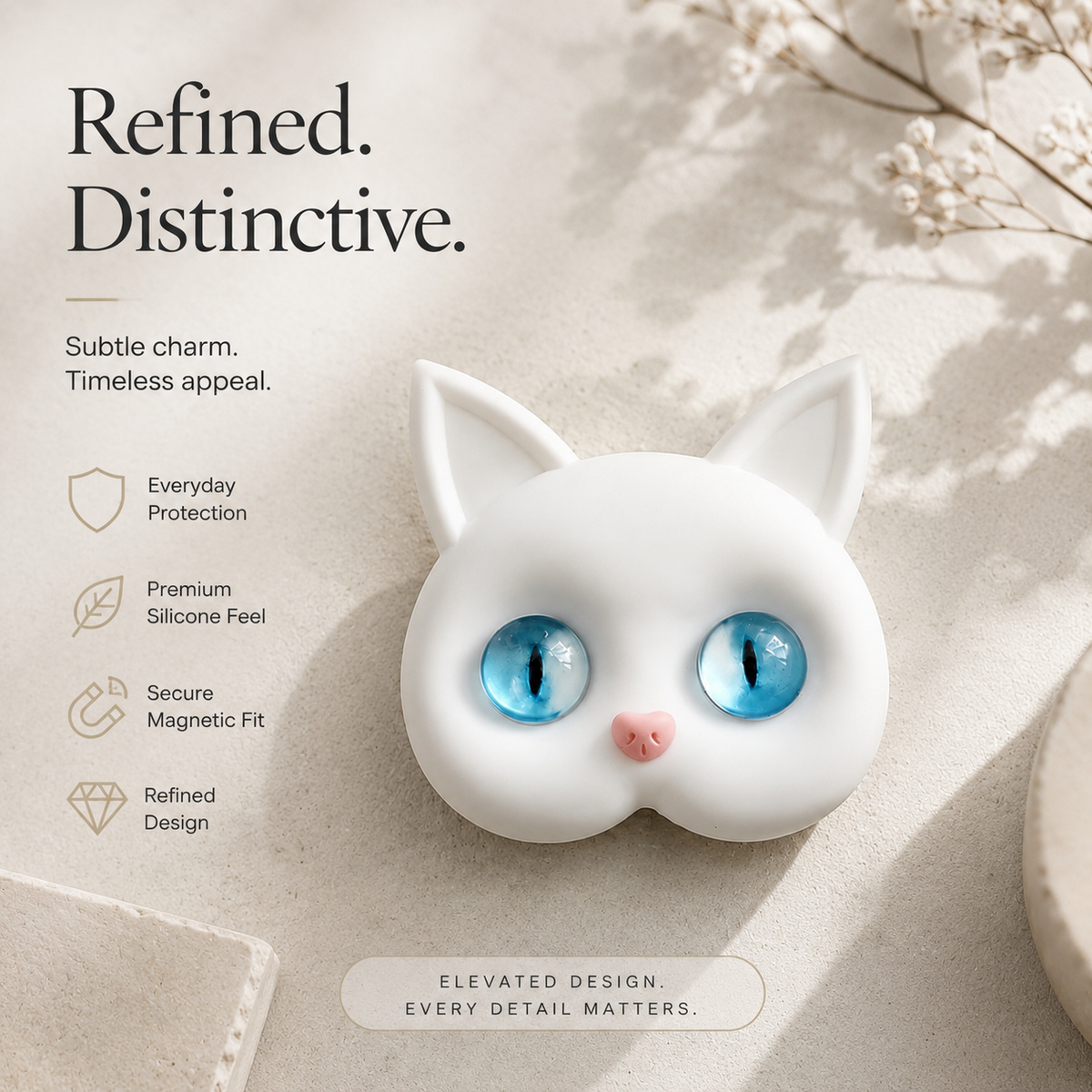 Premium 3D Cat Phone Grip Holder Korean INS Style Air Cushion Finger Ring Stand Foldable Rotating Anti Drop Smartphone Accessory Compatible with iPhone