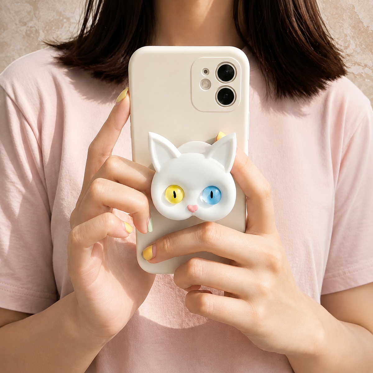 Premium 3D Cat Phone Grip Holder Korean INS Style Air Cushion Finger Ring Stand Foldable Rotating Anti Drop Smartphone Accessory Compatible with iPhone