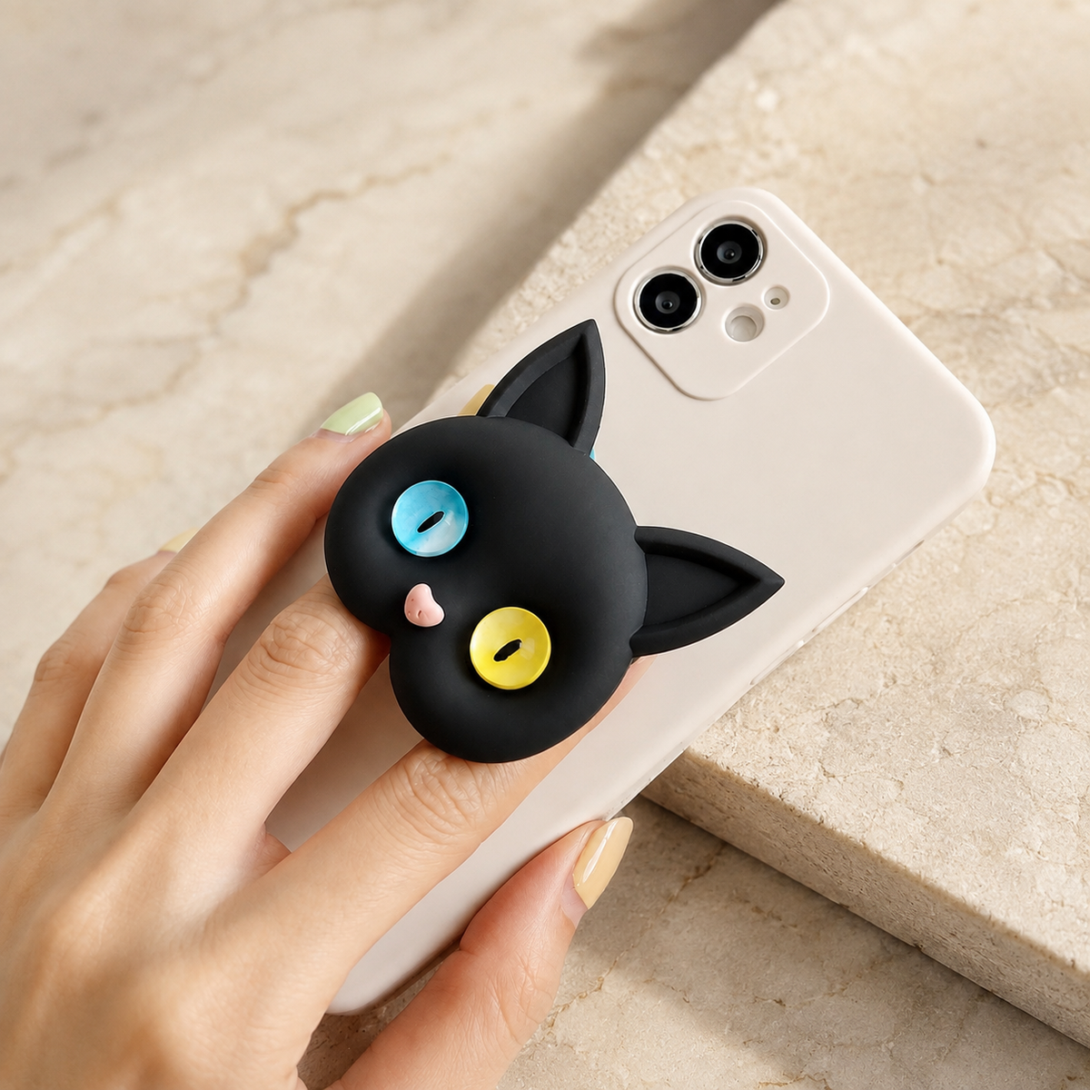 Premium 3D Cat Phone Grip Holder Korean INS Style Air Cushion Finger Ring Stand Foldable Rotating Anti Drop Smartphone Accessory Compatible with iPhone
