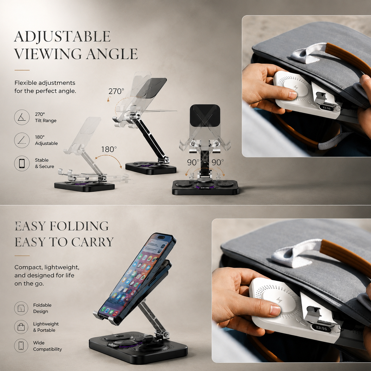 Premium 4 in 1 Magnetic Wireless Charging Station 15W Fast Charger Foldable Stand Phone Watch Earbuds LED USB Type C Compatible with iPhone