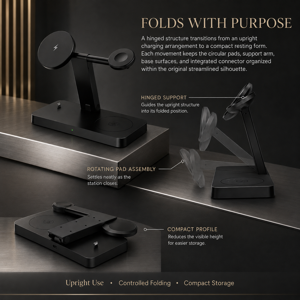 Premium 5 in 1 Magnetic Wireless Charging Station 30W Fast Qi Charger Foldable Stands LED Night Lights USB Type C Multi Devices Compatible with iPhone