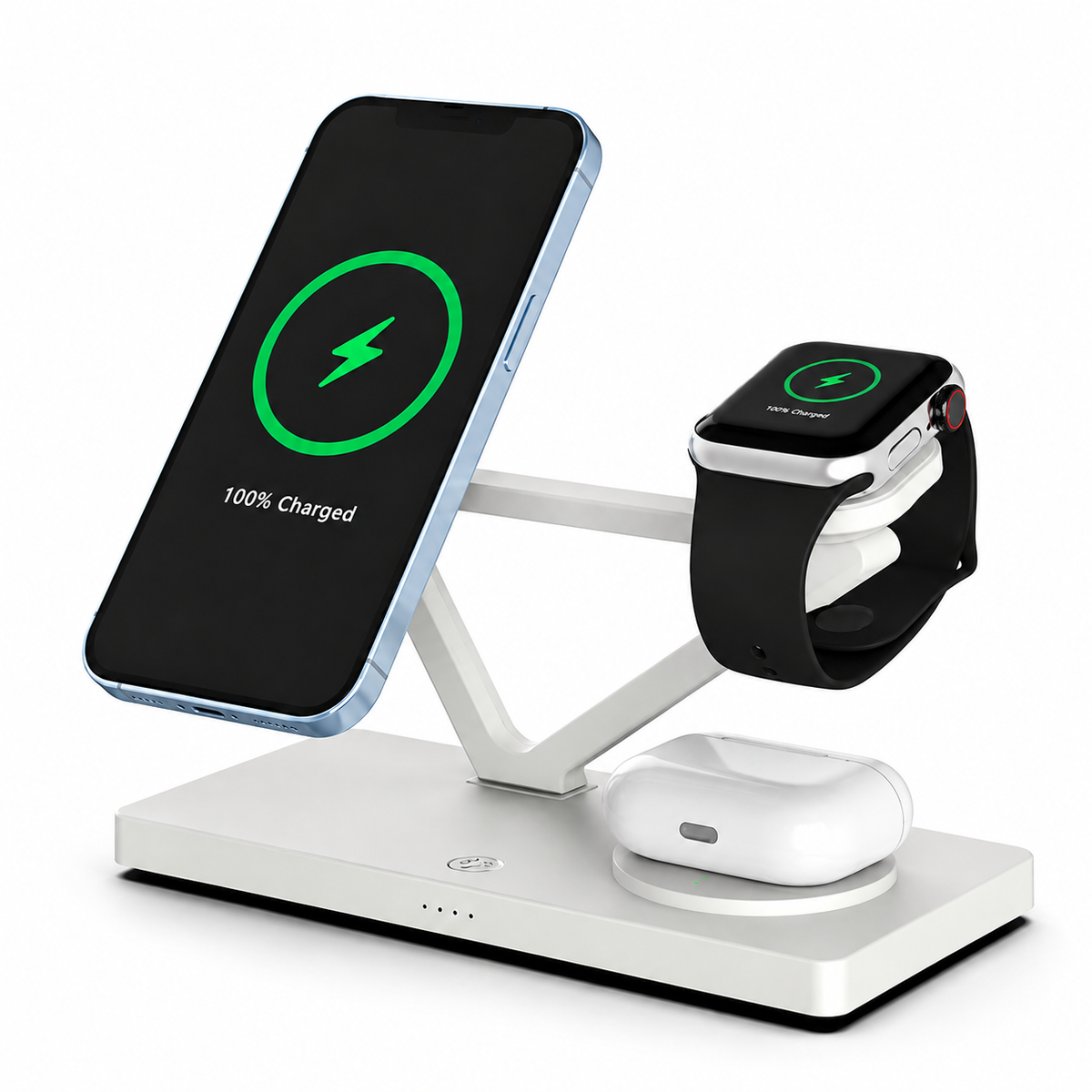 Premium 5 in 1 Magnetic Wireless Charging Station 30W Fast Qi Charger Foldable Stands LED Night Lights USB Type C Multi Devices Compatible with iPhone