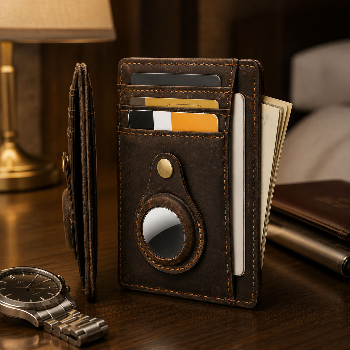 Premium AirTag Wallet Leather Card Holder RFID Blocking Slim Anti Lost Scratch Resistant Cash Coin Holder Travel Wallet Compatible with iPhone
