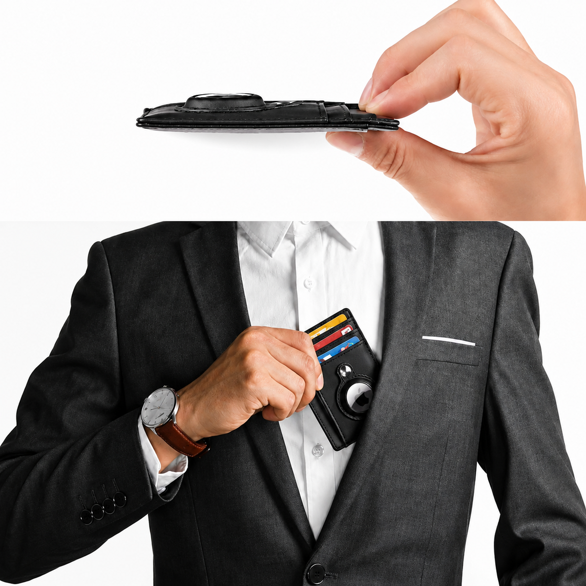 Premium AirTag Wallet Leather Card Holder RFID Blocking Slim Anti Lost Scratch Resistant Cash Coin Holder Travel Wallet Compatible with iPhone