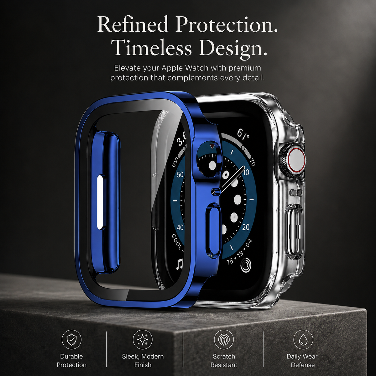 Premium Apple Watch Tempered Glass Case Full Coverage Screen Protector Shock Resistant Cover Scratch Resistant Slim Edge Protection Compatible with Apple Watch
