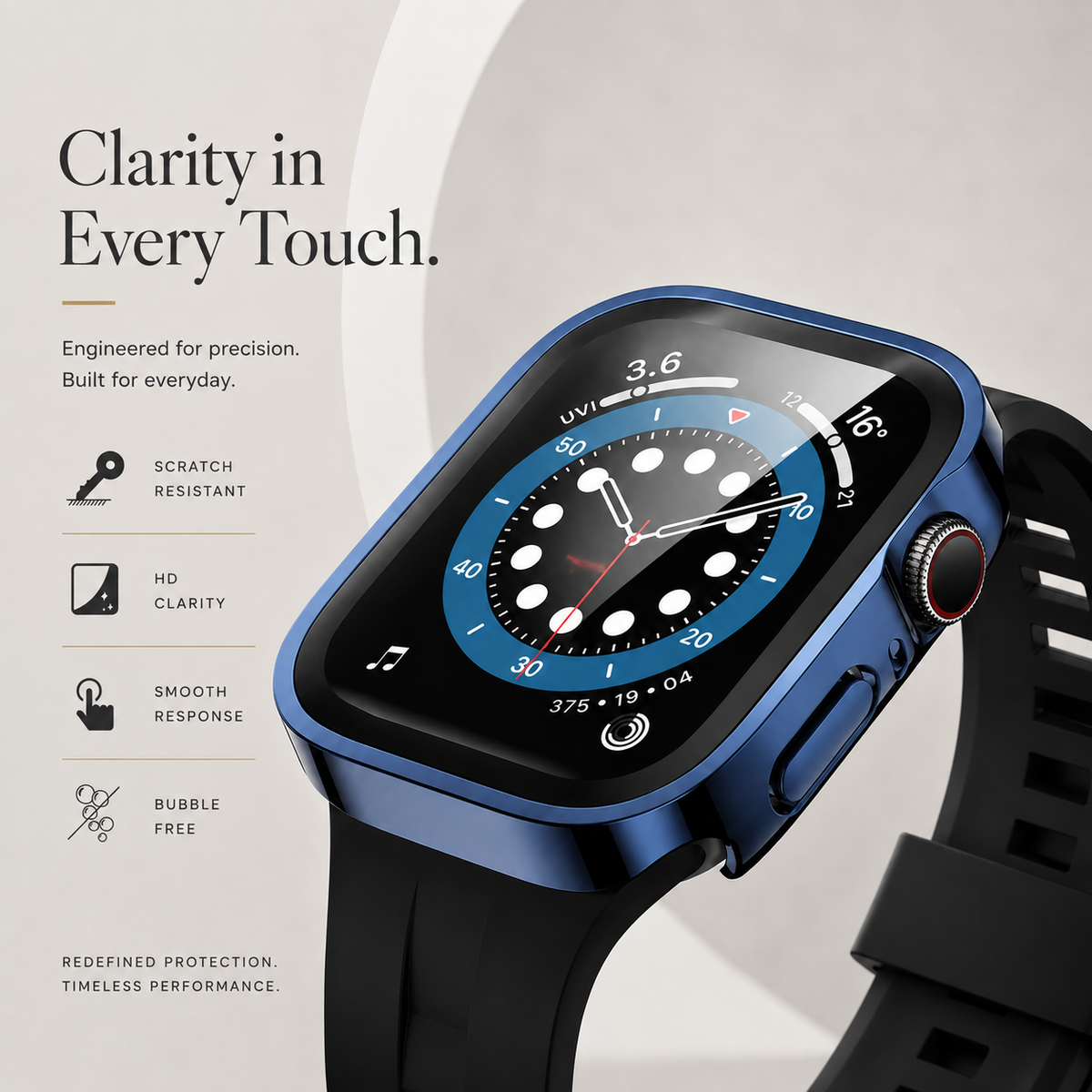 Premium Apple Watch Tempered Glass Case Full Coverage Screen Protector Shock Resistant Cover Scratch Resistant Slim Edge Protection Compatible with Apple Watch