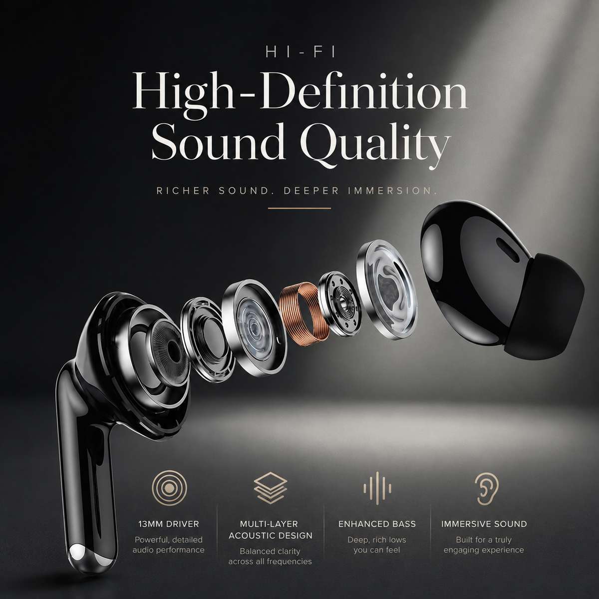 Premium Bluetooth 5.3 Wireless Earbuds Stereo In Ear Headphones Clear Microphone Sport Fit Low Latency Charging Case TWS Compatible with iPhone
