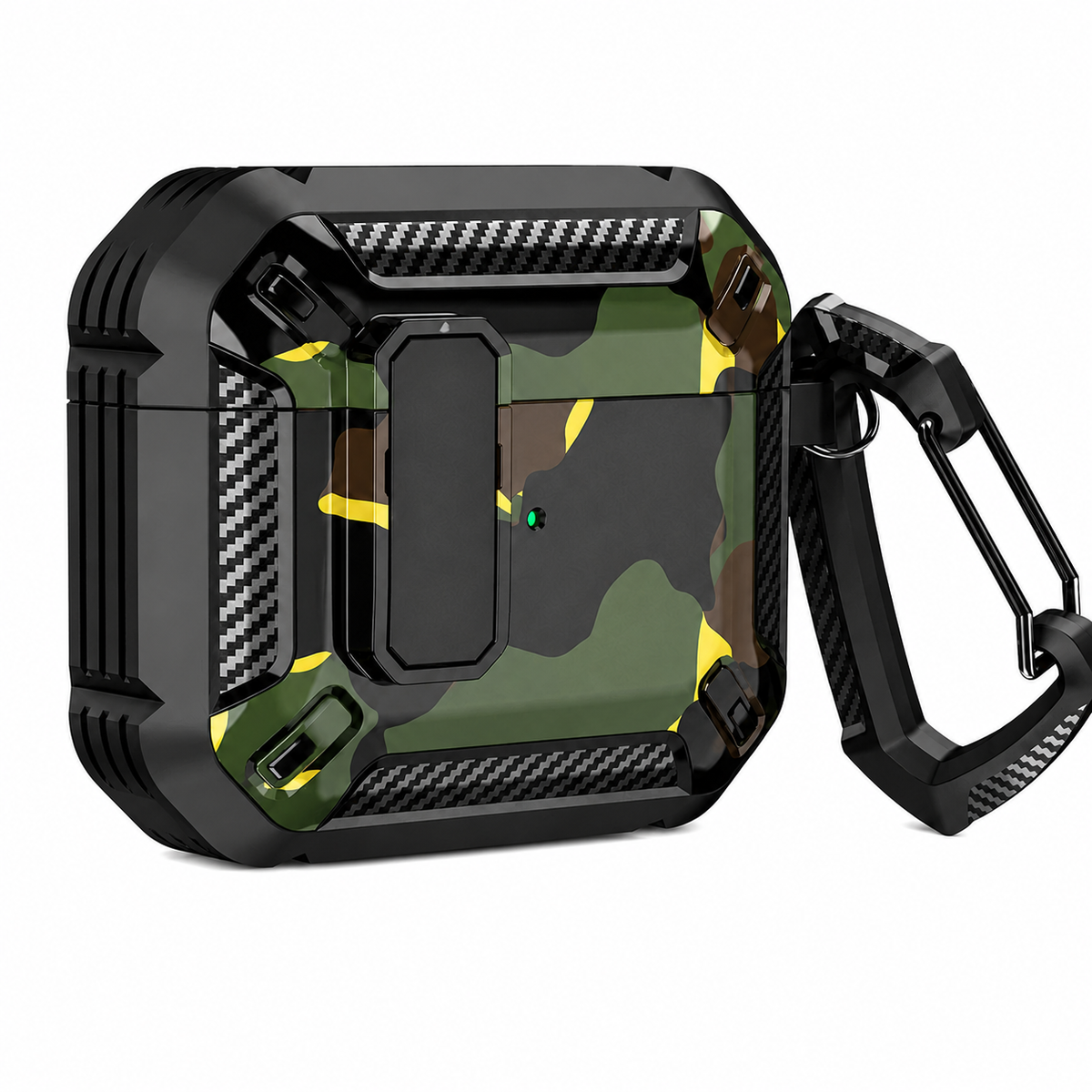 Premium Carbon Fiber AirPods Case Cover Shockproof TPU Protective Case Secure Lock Wireless Charging Anti Scratch Keychain Compatible with AirPods