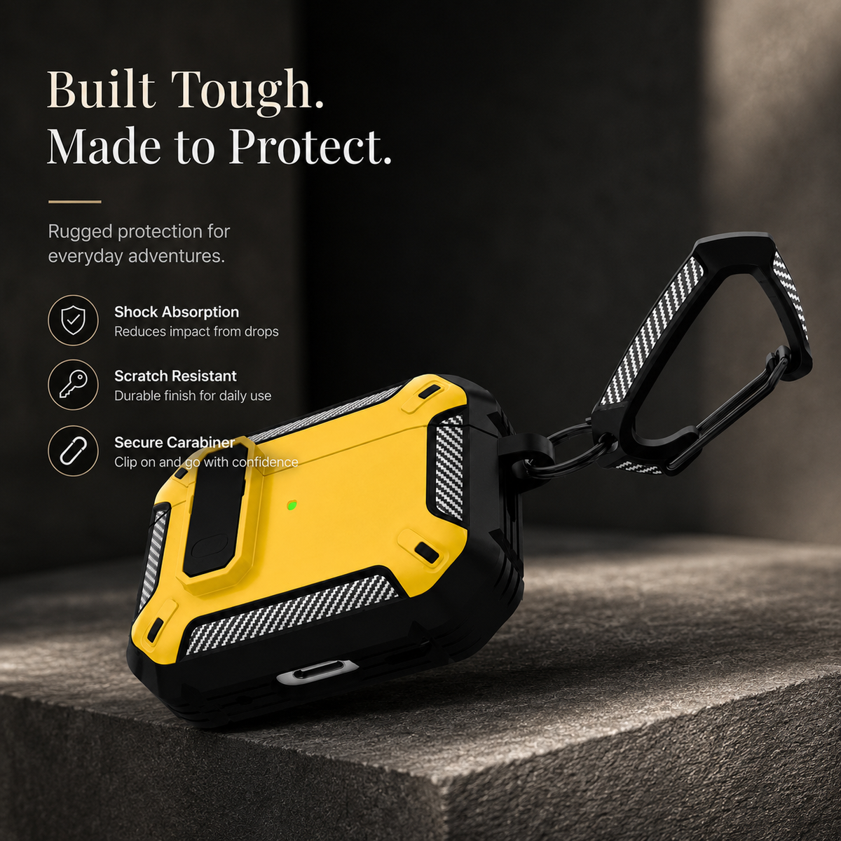 Premium Carbon Fiber AirPods Case Cover Shockproof TPU Protective Case Secure Lock Wireless Charging Anti Scratch Keychain Compatible with AirPods