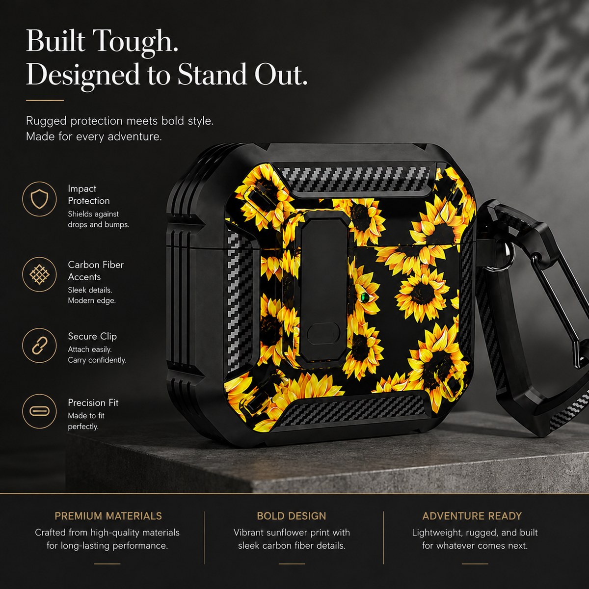 Premium Carbon Fiber AirPods Case Cover Shockproof TPU Protective Case Secure Lock Wireless Charging Anti Scratch Keychain Compatible with AirPods