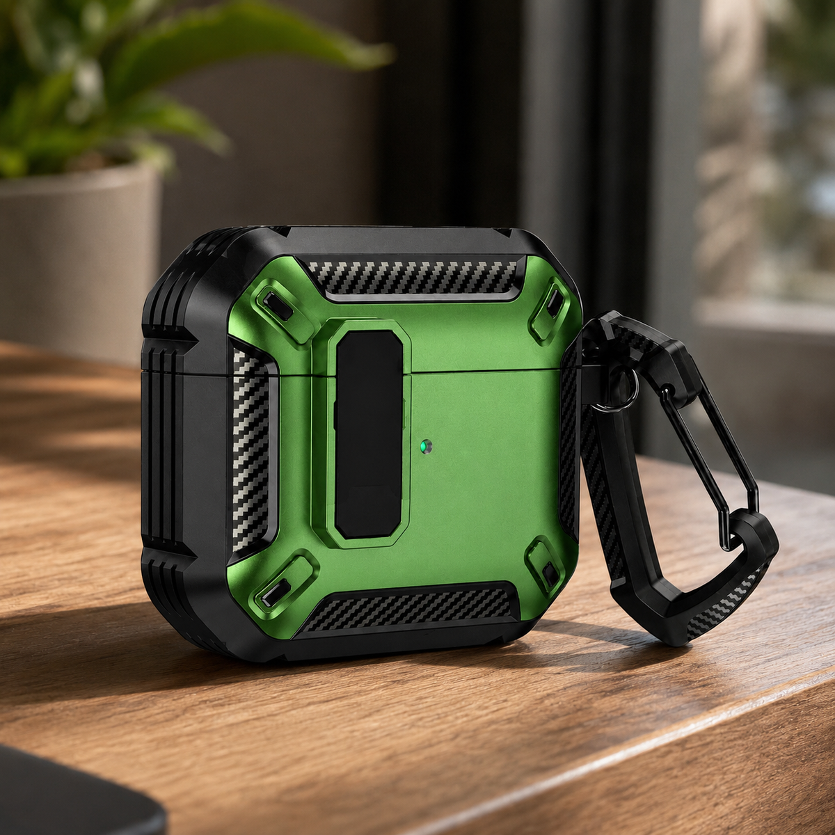 Premium Carbon Fiber AirPods Case Cover Shockproof TPU Protective Case Secure Lock Wireless Charging Anti Scratch Keychain Compatible with AirPods