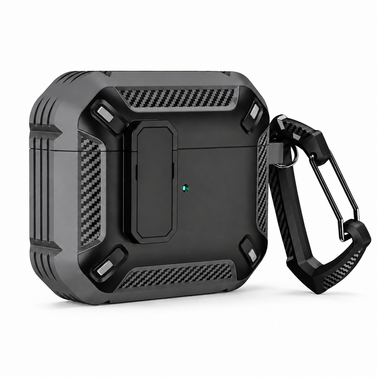 Premium Carbon Fiber AirPods Case Cover Shockproof TPU Protective Case Secure Lock Wireless Charging Anti Scratch Keychain Compatible with AirPods