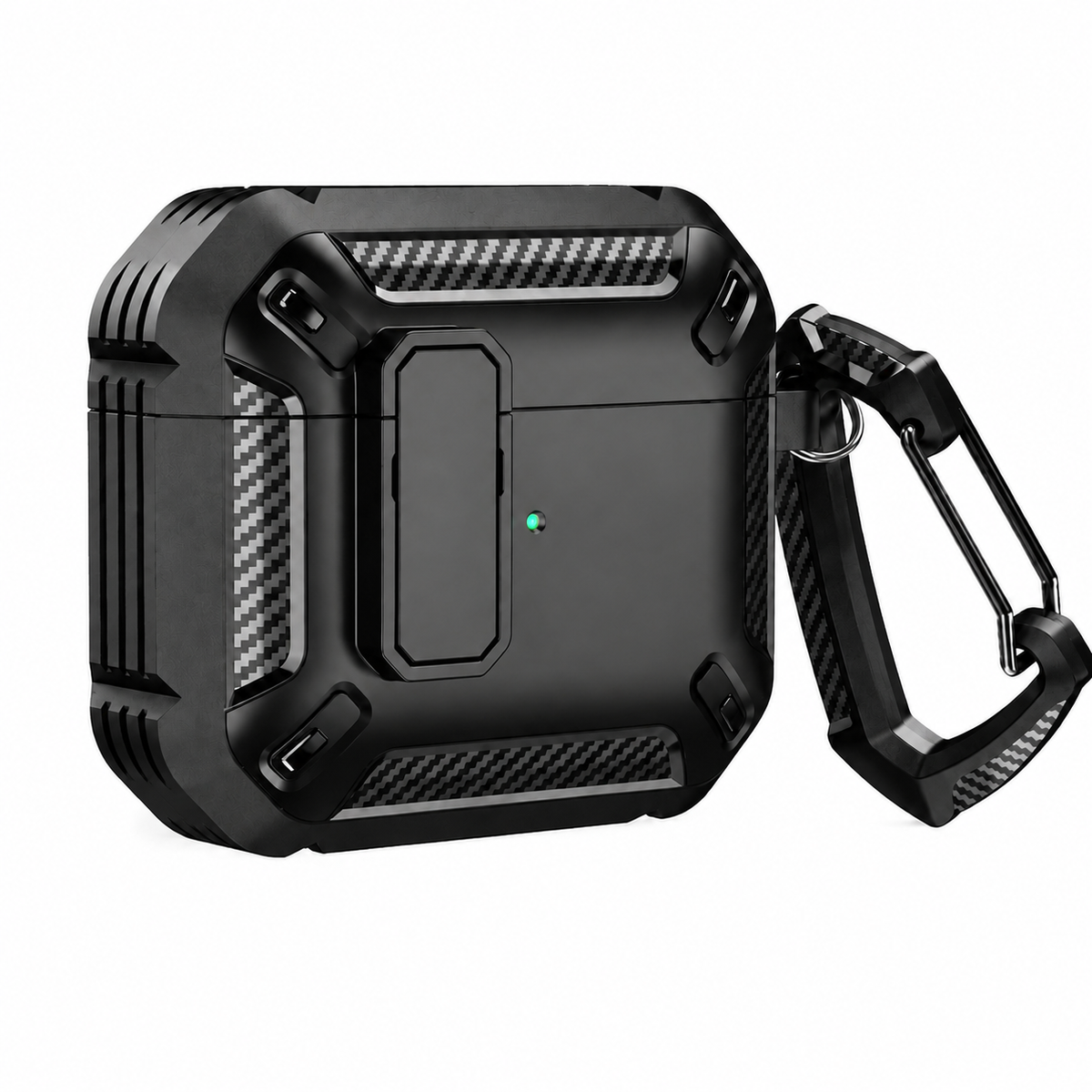 Premium Carbon Fiber AirPods Case Cover Shockproof TPU Protective Case Secure Lock Wireless Charging Anti Scratch Keychain Compatible with AirPods