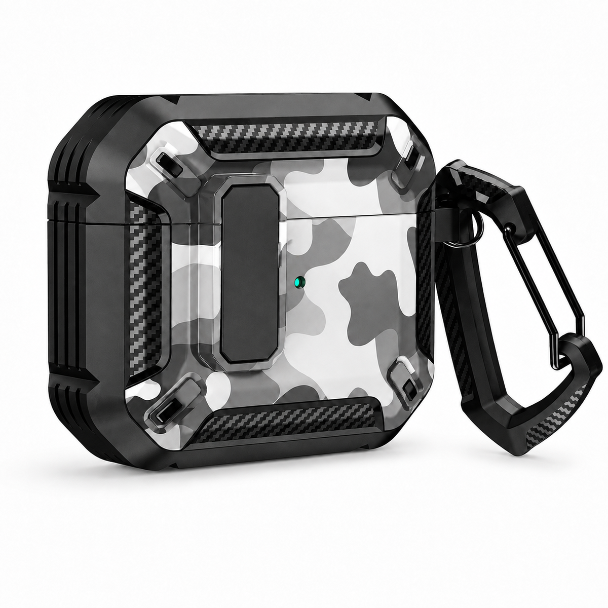 Premium Carbon Fiber AirPods Case Cover Shockproof TPU Protective Case Secure Lock Wireless Charging Anti Scratch Keychain Compatible with AirPods