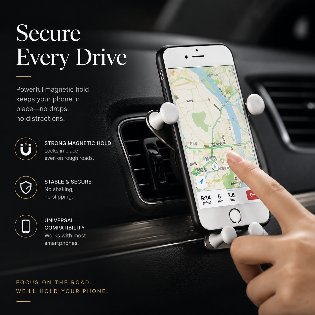 Premium Gravity Car Phone Holder Auto Lock Air Vent Mount Hands Free Smartphone Stand Anti Slip GPS Car Mount Adjustable Stable Compatible with iPhone