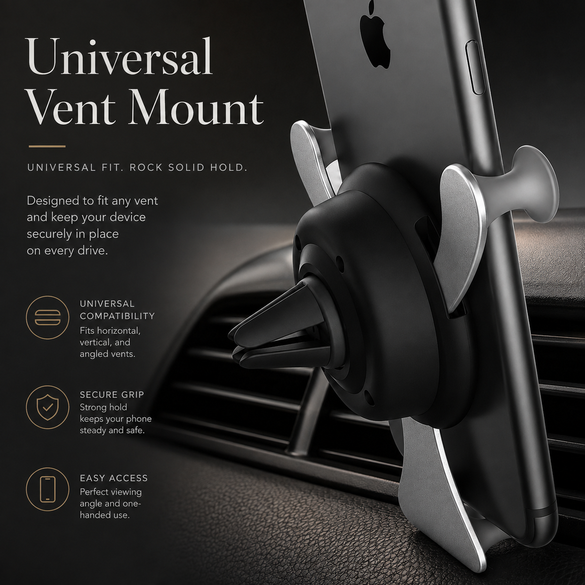 Premium Gravity Car Phone Holder Auto Lock Air Vent Mount Hands Free Smartphone Stand Anti Slip GPS Car Mount Adjustable Stable Compatible with iPhone