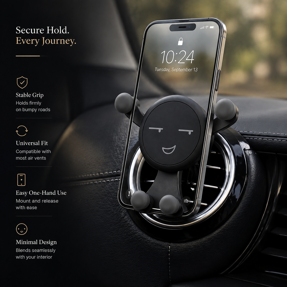 Premium Gravity Car Phone Holder Auto Lock Air Vent Mount Hands Free Smartphone Stand Anti Slip GPS Car Mount Adjustable Stable Compatible with iPhone