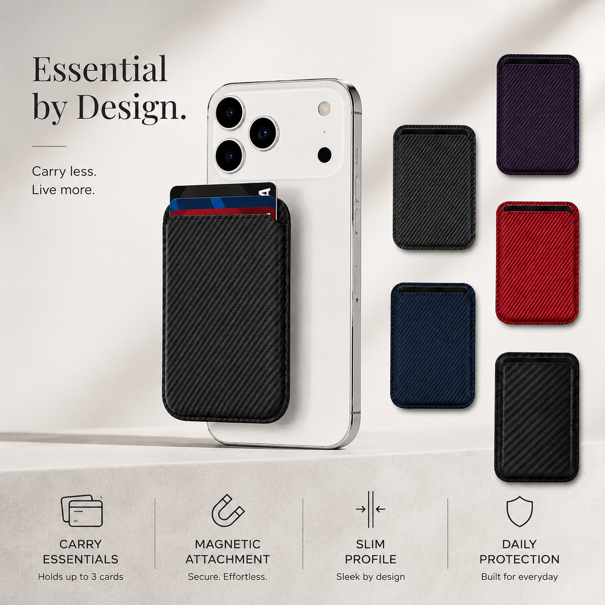 Premium MagSafe Card Holder Wallet Carbon Fiber Magnetic Slim Card Case Credit Card Holder Strong Magnetic Storage Compatible with iPhone