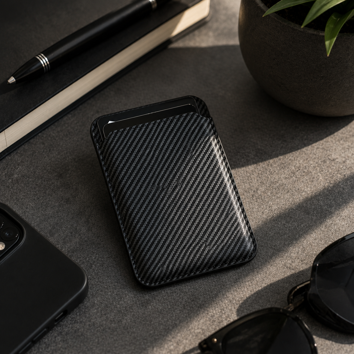 Premium MagSafe Card Holder Wallet Carbon Fiber Magnetic Slim Card Case Credit Card Holder Strong Magnetic Storage Compatible with iPhone