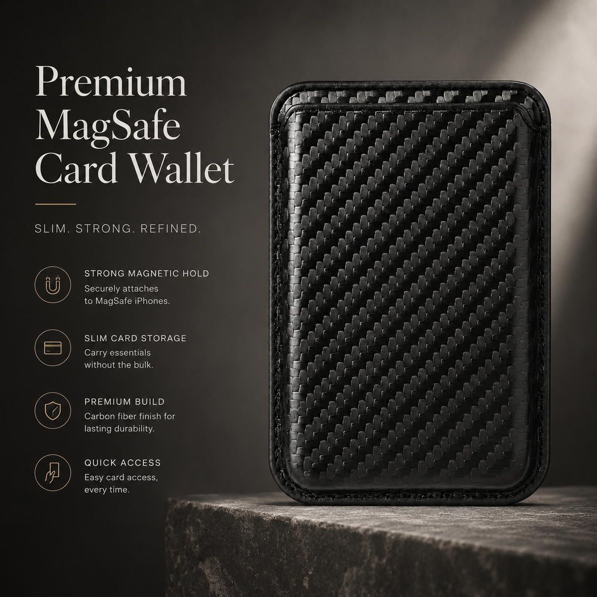Premium MagSafe Card Holder Wallet Carbon Fiber Magnetic Slim Card Case Credit Card Holder Strong Magnetic Storage Compatible with iPhone