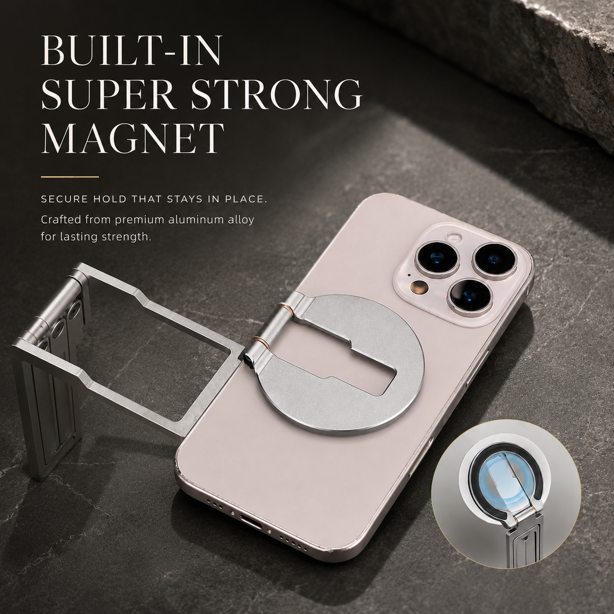 Premium MagSafe Magnetic Phone Tripod Stand Ultra Slim Pocket Phone Holder N52 Magnetic Grip 360 Adjustable Stand Compatible with iPhone