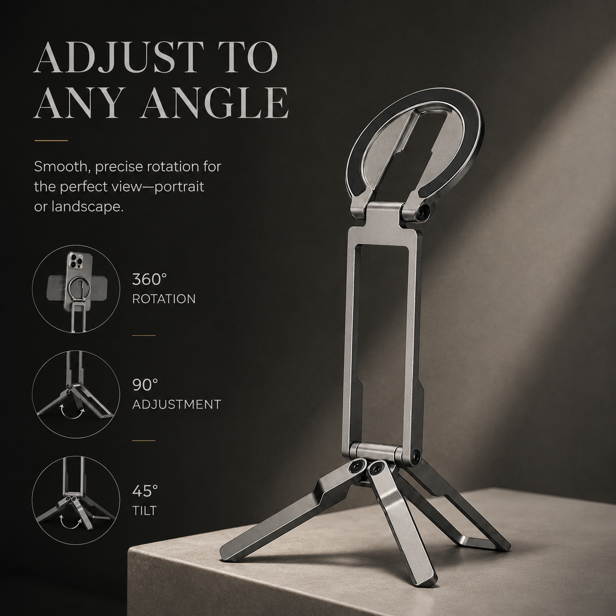 Premium MagSafe Magnetic Phone Tripod Stand Ultra Slim Pocket Phone Holder N52 Magnetic Grip 360 Adjustable Stand Compatible with iPhone