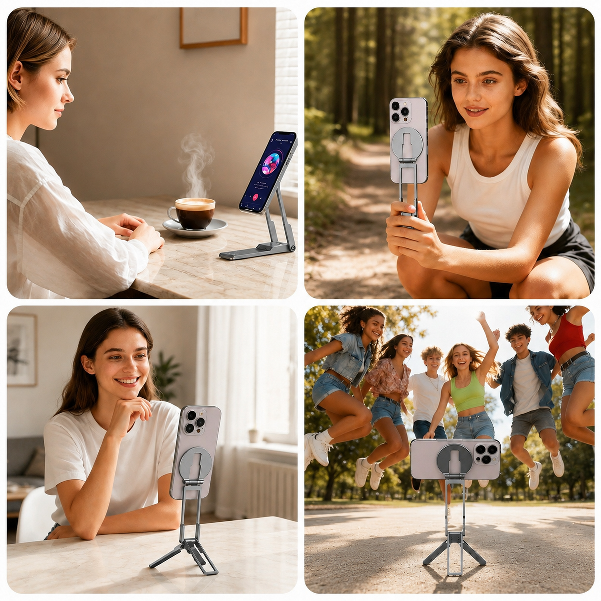 Premium MagSafe Magnetic Phone Tripod Stand Ultra Slim Pocket Phone Holder N52 Magnetic Grip 360 Adjustable Stand Compatible with iPhone