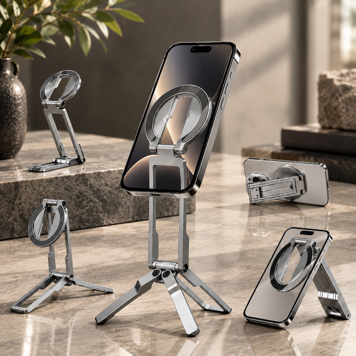 Premium MagSafe Magnetic Phone Tripod Stand Ultra Slim Pocket Phone Holder N52 Magnetic Grip 360 Adjustable Stand Compatible with iPhone