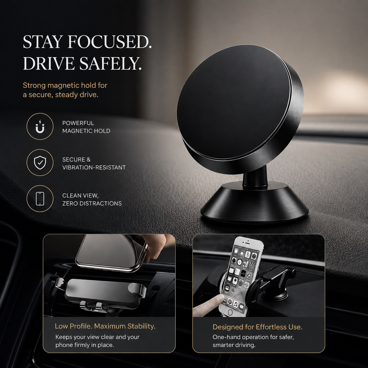 Premium Magnetic Car Phone Holder Strong Magnet Dashboard Air Vent Mount 360 Rotation GPS Stand Hands Free Smartphone Holder Compatible with iPhone