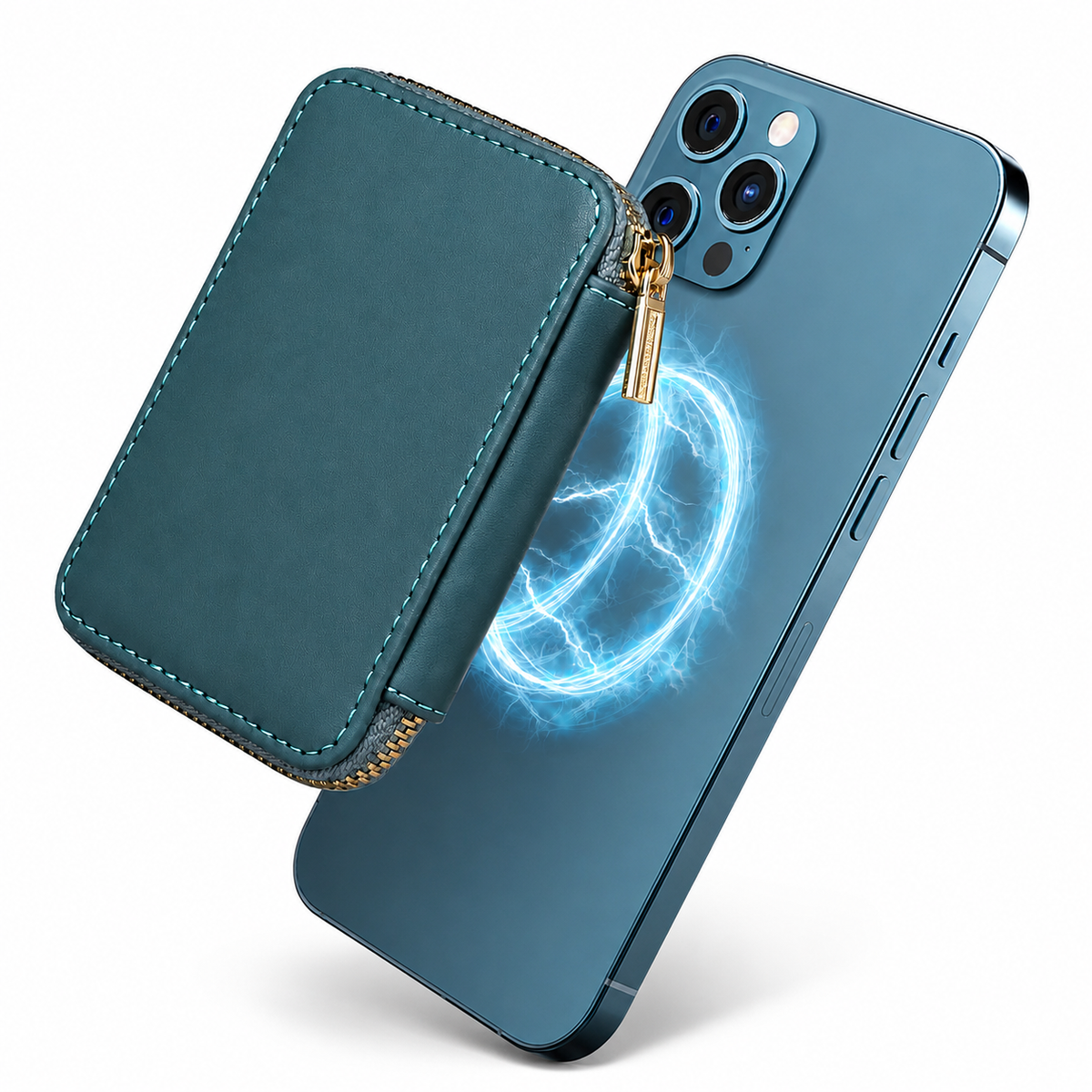 Premium Magnetic Leather Wallet MagSafe Card Holder RFID Blocking Slim Wallet Case Card Storage Lanyard Support Compatible with iPhone