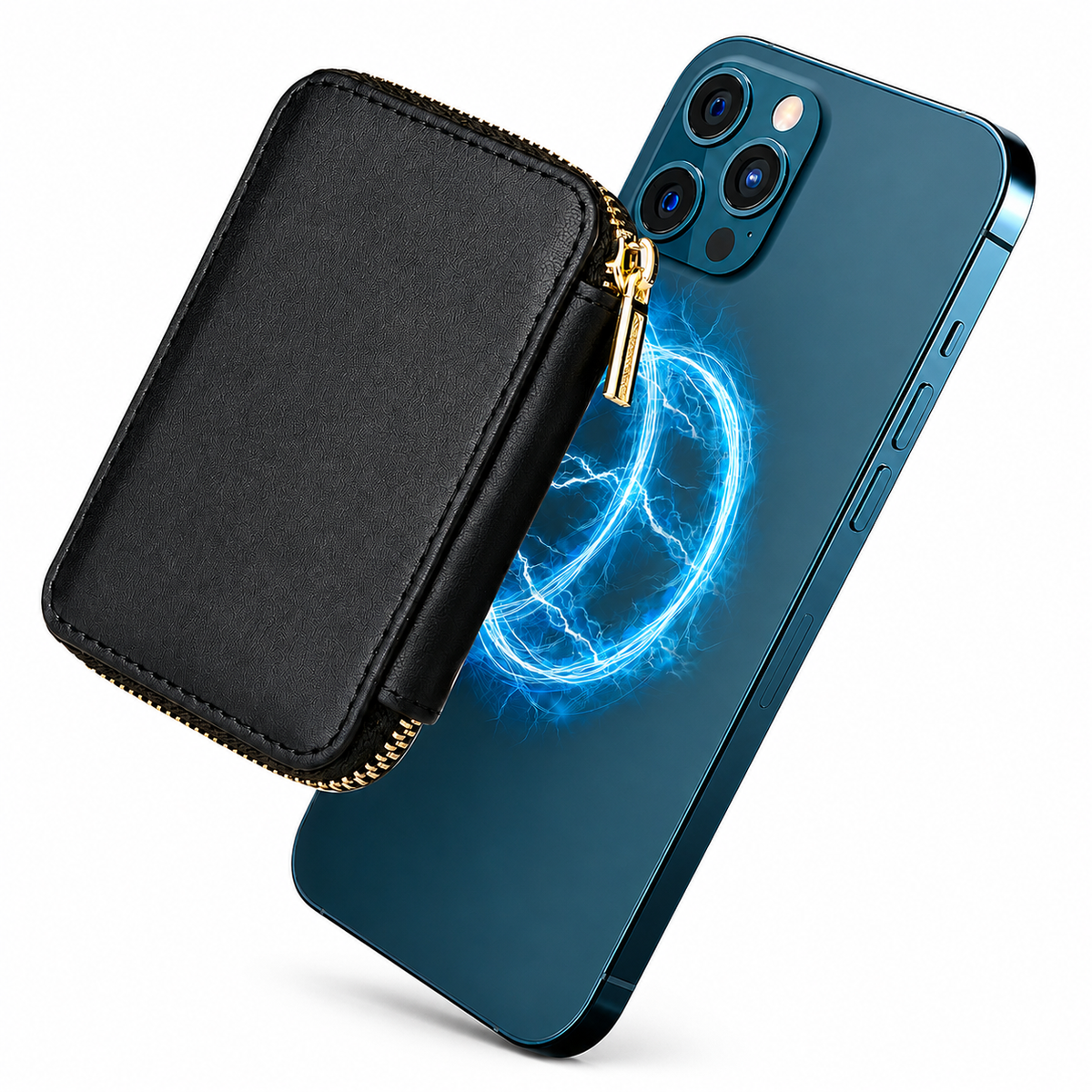 Premium Magnetic Leather Wallet MagSafe Card Holder RFID Blocking Slim Wallet Case Card Storage Lanyard Support Compatible with iPhone