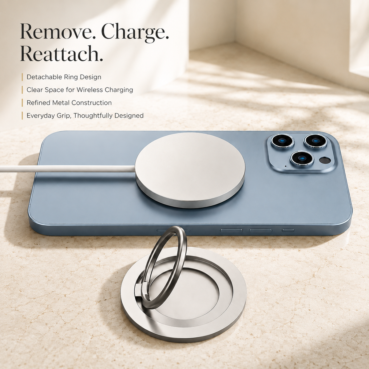 Premium Magnetic Phone Ring Holder for MagSafe 360 Rotating Grip Stand Detachable Foldable Finger Holder Kickstand Slim Compatible with iPhone Compact