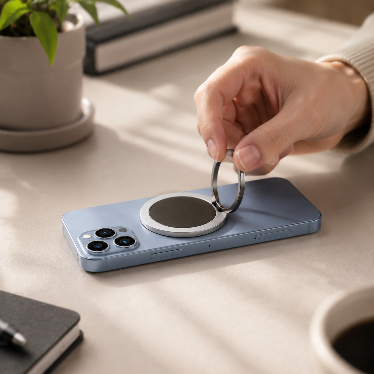 Premium Magnetic Phone Ring Holder for MagSafe 360 Rotating Grip Stand Detachable Foldable Finger Holder Kickstand Slim Compatible with iPhone Compact