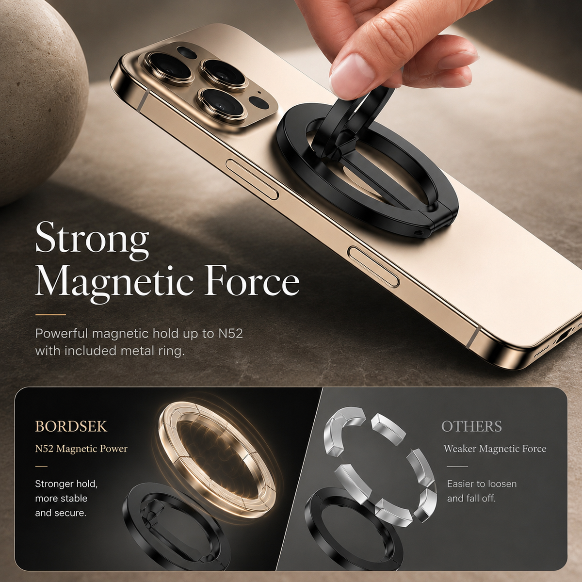 Premium Magnetic Ring Holder MagSafe Phone Grip Stand Double Sided Magnetic Finger Ring Holder Dual Magnet Kickstand Compatible with iPhone