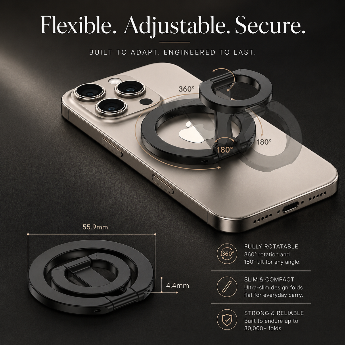Premium Magnetic Ring Holder MagSafe Phone Grip Stand Double Sided Magnetic Finger Ring Holder Dual Magnet Kickstand Compatible with iPhone