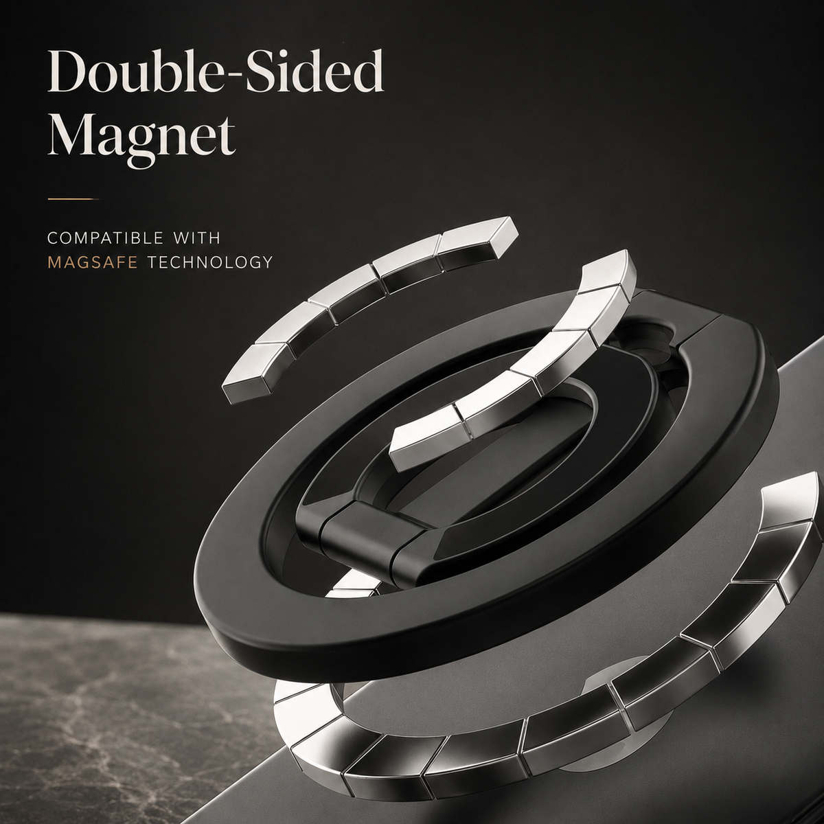 Premium Magnetic Ring Holder MagSafe Phone Grip Stand Double Sided Magnetic Finger Ring Holder Dual Magnet Kickstand Compatible with iPhone